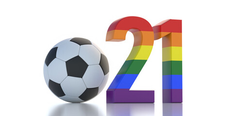 2021 year soccer football LGBT sports event isolated on white background. 3d illustration