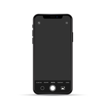 Mobile phone with camera isolated o white background. User interface of camera screen viewfinder. Vector stock
