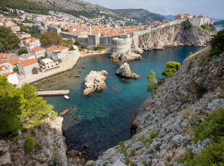 Fototapeta na wymiar Bokar Fortress walls and the old part of Dubrovnik, Croatia.
