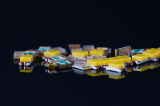 Marco of led chips on the black background. Surface Mount Device.