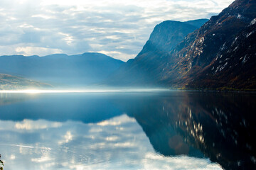 Autumn sunset and landscape in northern Norway. Europe