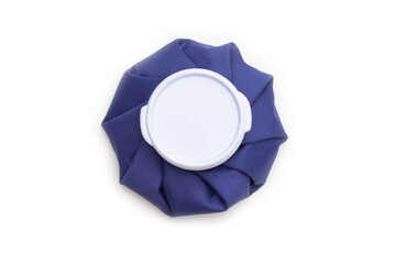 Medical blue ice bag on a white background, isolate. First aid for bruises and abrasions, close-up