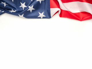 Fototapeta premium Part of the American flag isolated on a white background. Top view. Flat lay. Space for text