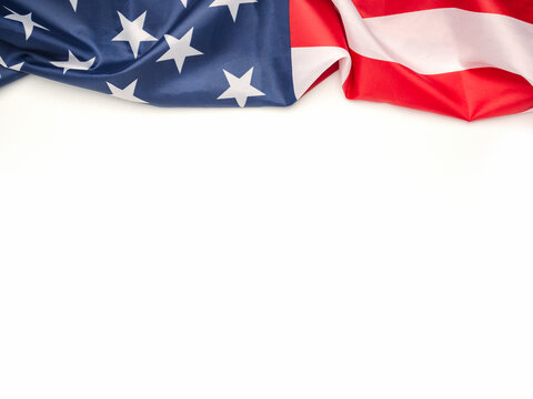 Part of the American flag isolated on a white background. Top view. Flat lay. Space for text