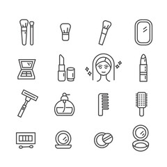 Set of minimal makeup icons. Beauty stylist or blogger  and cosmetic products concept in modern outline isolated on white background