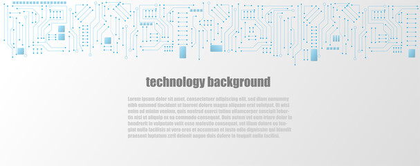 Blue circuit board electronic or electrical line with copy space, engineering technology concept vector background