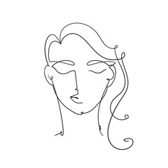 Woman face continuous line drawing. Abstract minimal woman portrait.Stock illustration isolated on white background.