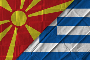 Fototapeta na wymiar Concept of the relationship between North Macedonia and Greece with two flags over each other