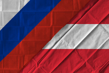 Concept of the relationship between Russia and Austria with two flags over each other