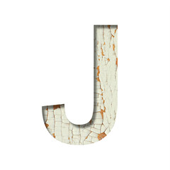 Rustic font. The letter J cut out of paper on the background of old rustic wall with peeling paint...