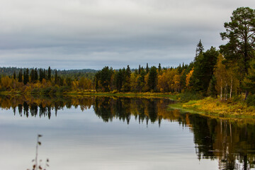 Fototapeta na wymiar Autumn landscape in Muonio, Lapland, Northern Finland