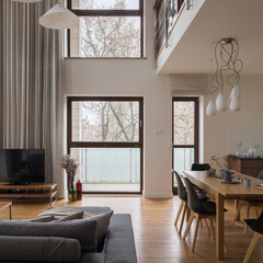 Stylish and luxury living room with mezzanine