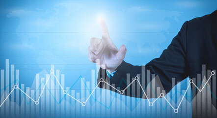 Business finance growth graph chart analysing diagram trading and forex exchange concept double...