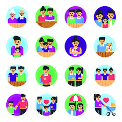 Family Life Flat Round Icons Pack
