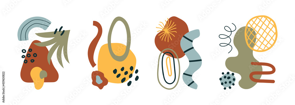 Poster Vector set of abstract geometric shapes and objects . Trendy organic and minimalistic design for banner, cover, wallpaper, stories background. Horizontal background