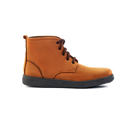 men's leather yellow boots on a white background, isolate, side view.