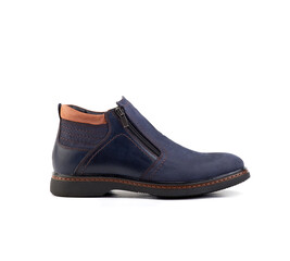 blue leather men's winter warm nubuck boots on a white background.
