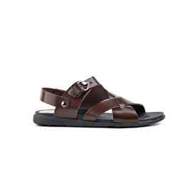 brown patent leather men's summer sandals on a white background, for catalog.