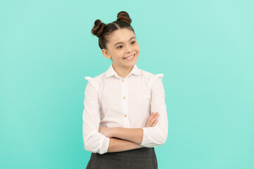 Be confident its your right. Confident girl child blue background. Primary school kid