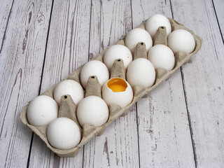 Set of eggs isolated on the background of the boards
