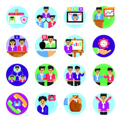 Fototapeta premium Set of Business Team Management Flat Icons
