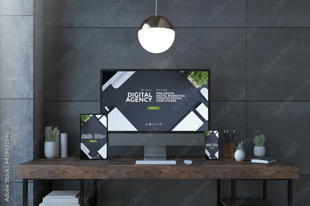 Poster responsive devices on elegant desktop