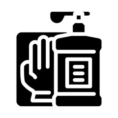 antiseptic and gloves in canteen glyph icon vector. antiseptic and gloves in canteen sign. isolated contour symbol black illustration