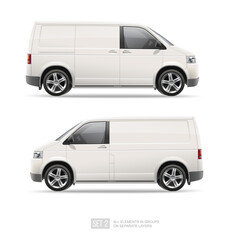 White Delivery Van vector template for Branding Mockup and Corporate identity on Transport. Realistic Front and back view Cargo Mini Van Vehicle isolated on grey background. Service City