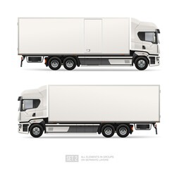 White Cargo delivery Truck isolated for corporate identity and mockup design. Side view Freight Truck. Realistic cargo service vehicle layout for branding and advertising