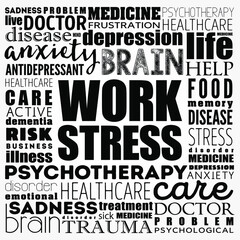 Work Stress word cloud collage, health concept background