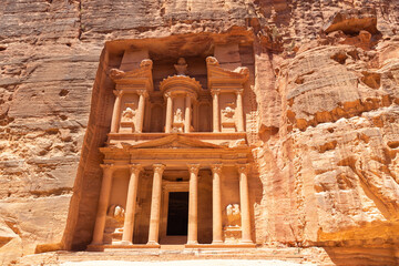 View of The Treasury in Petra, Jordan.
