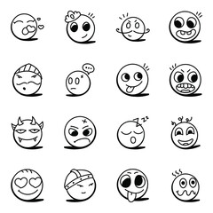 Set of Emojis Doodle Icons
