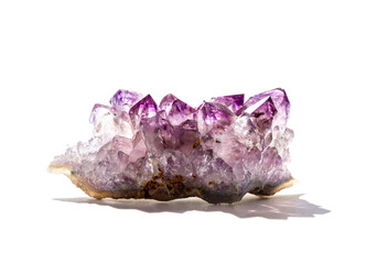 Amethyst gemstone on a white background