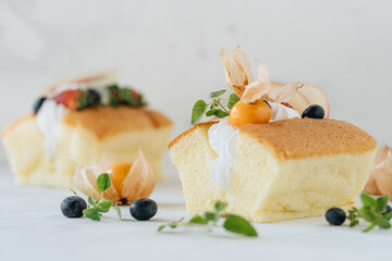 Biscuit with whipped cream and berries