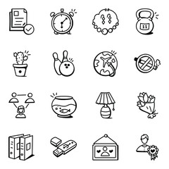 Set of Home and Family Equipment Doodle Icons

