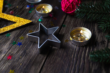 Christmas background stars burning candles