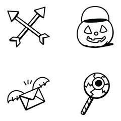 Pack of Halloween Equipment Doodle Icons 

