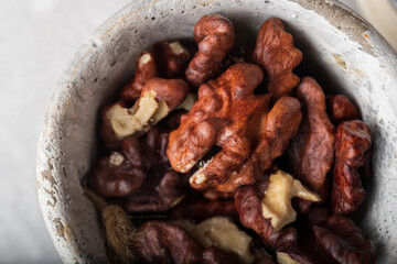 Delicious walnut kernels close up