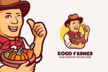 Farmer Vegetable Organic Food Mascot Character Logo Template