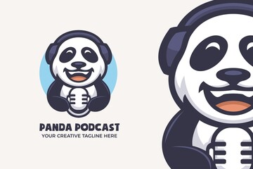 Panda Podcast Entertainment Mascot Character Logo Template