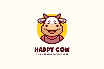 Happy Cow Milk Farm Mascot Character Logo Template