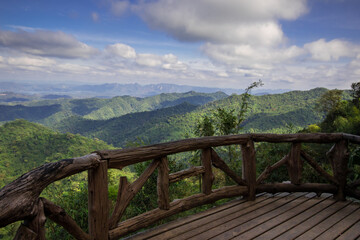 Wooden balcony on the viewpoint.