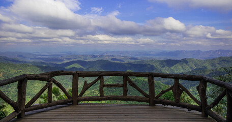 Wooden balcony on the viewpoint.