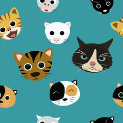  kitten face Cat vector cartoon character seamless pattern