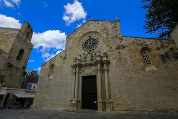 Fototapeta na wymiar The building of Cathedral in Otranto in black and white, Italy.