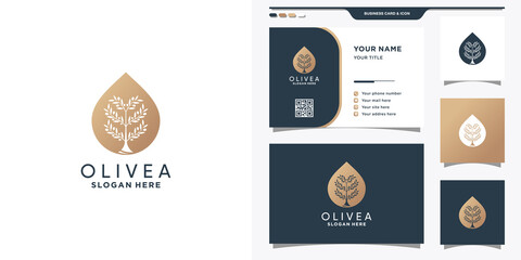 Olive tree and oil logo with creative modern concept and business card design Premium Vector