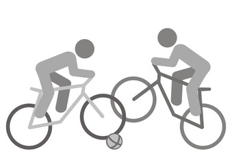Obraz premium bikeball, two cyclists with ball, vector illustration, gray color