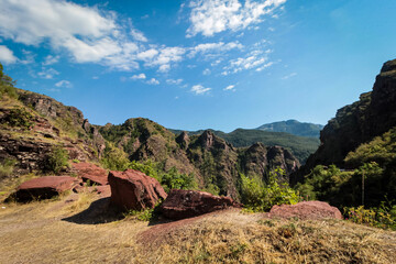 Daluis gorges regional natural reserve. Remarkable gorges carved out by the Var in red wine-red...