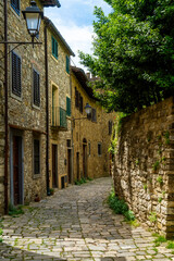 One of the alleys in the medieval village of Montefioralle Florence Italy