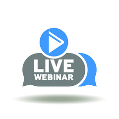 Speech bubbles with play button vector illustration. Live webinar icon. Online lesson symbol. Web seminar sign. Internet education logo.